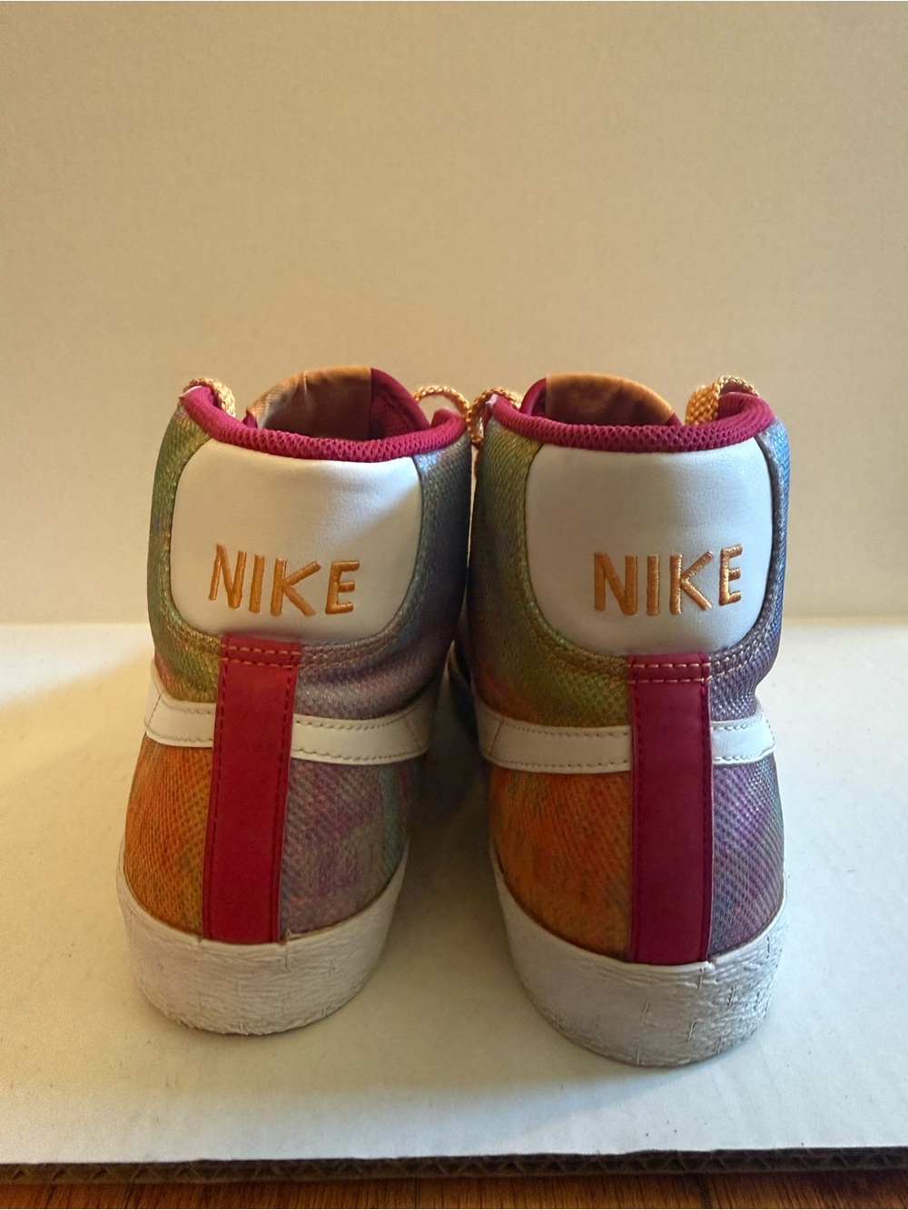 Nike Multicolor High-Top Sneakers with White Swoosh and Orange Accents - Picture 6 of 14